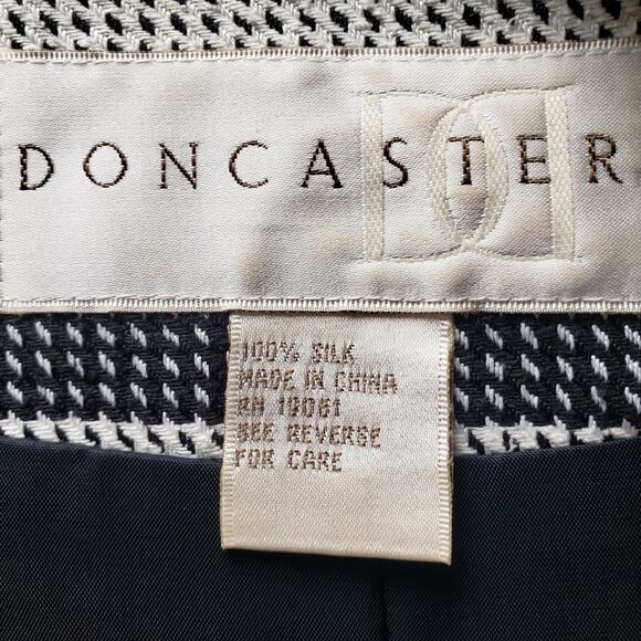 Vintage Doncaster Silk Black and White Checkered Lined Button Front Blazer 10 - Picture 10 of 11